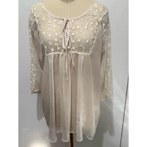 Women's Ciel usa Blouse Size L cream Floral Lace Long Sleeve tunic sheer